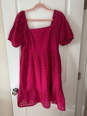 La Blanca Fuchsia Eyelet Square-Neck Mini Dress